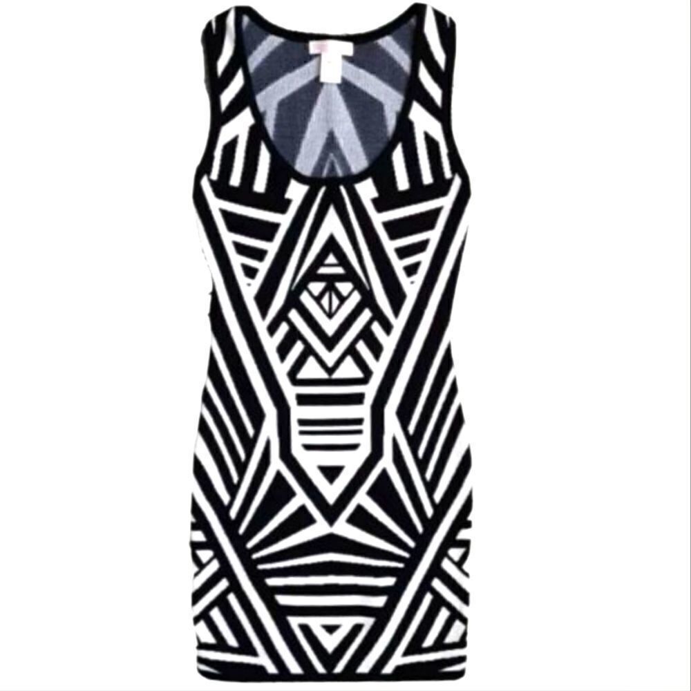 EC JEALOUS TOMATO SLEEVELESS BODYCON BLACK AND WHITE DRESS SZ.S